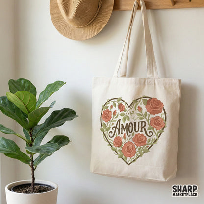 Amour PNG Rose Heart, Romantic Floral Printable - 300 DPI Design for