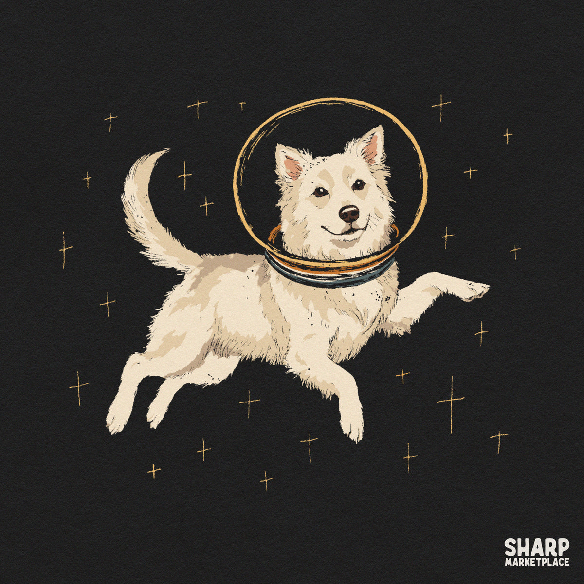 Cute white husky astronaut floating in stars retro galaxy sublimation PNG design for dog mom t-shirts and apparel