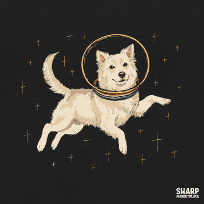 Cute white husky astronaut floating in stars retro galaxy sublimation PNG design for dog mom t-shirts and apparel