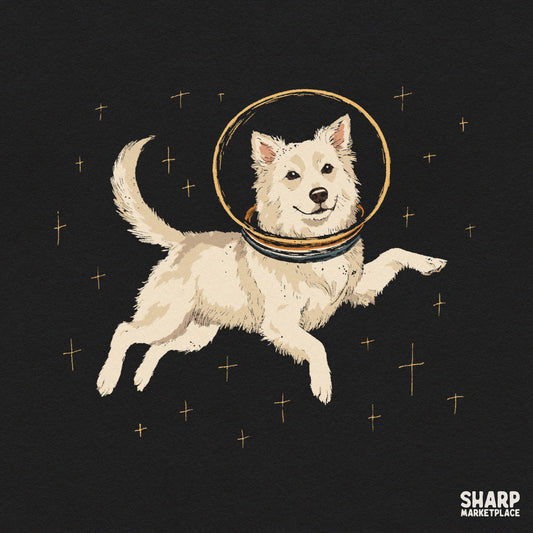 Cute white husky astronaut floating in stars retro galaxy sublimation PNG design for dog mom t-shirts and apparel
