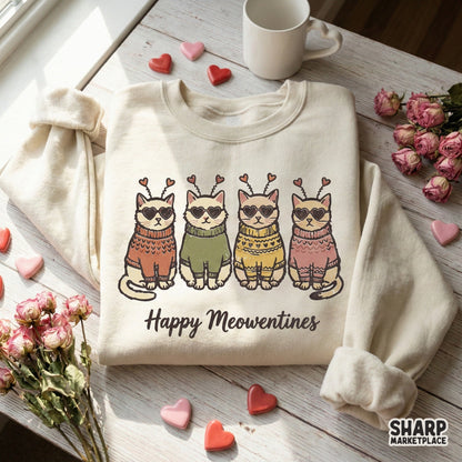 Happy Meowentines PNG, Cute Cat Valentine Clipart - 300 DPI Design for