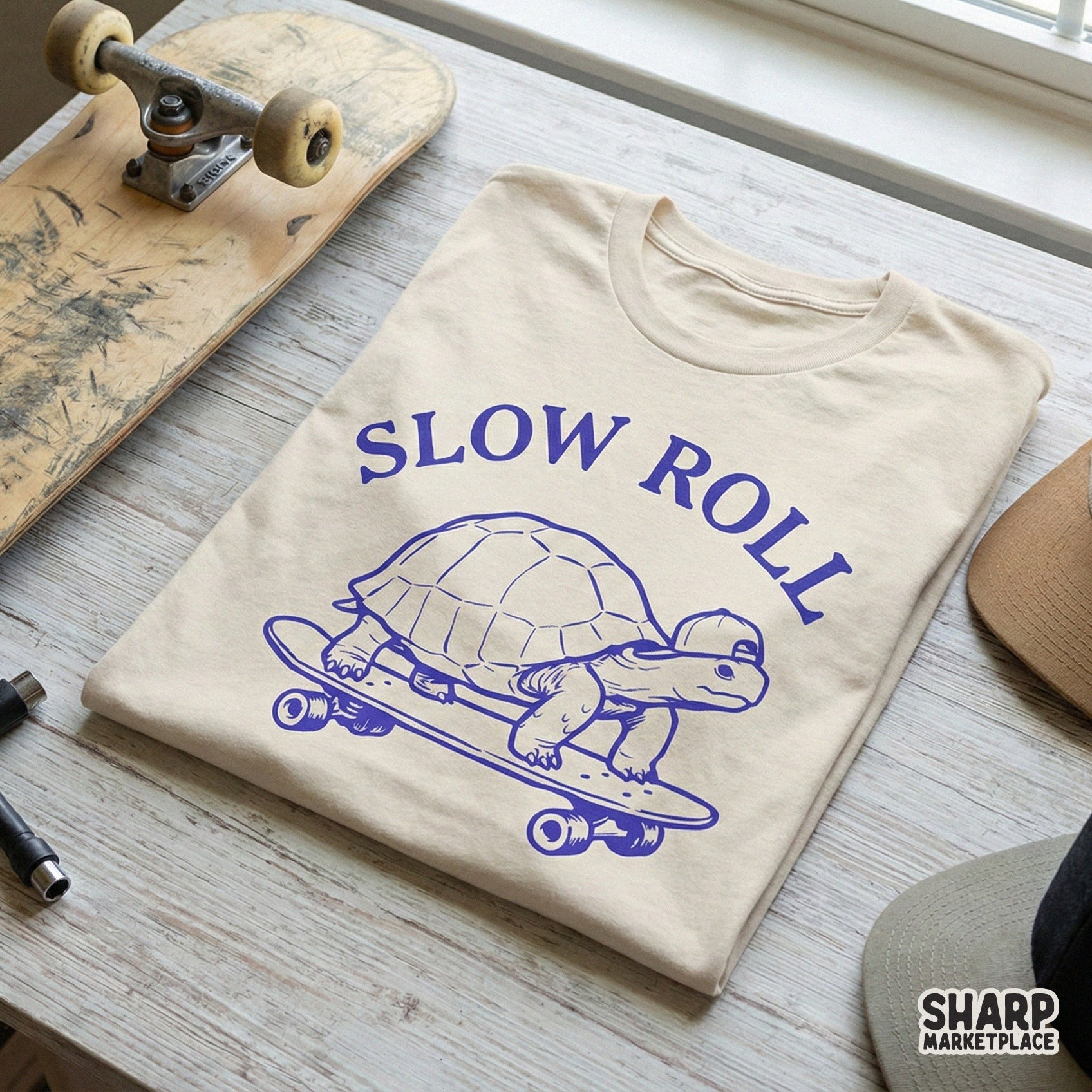 Slow Roll PNG, Turtle Skateboard Digital Design - 300 DPI Design for