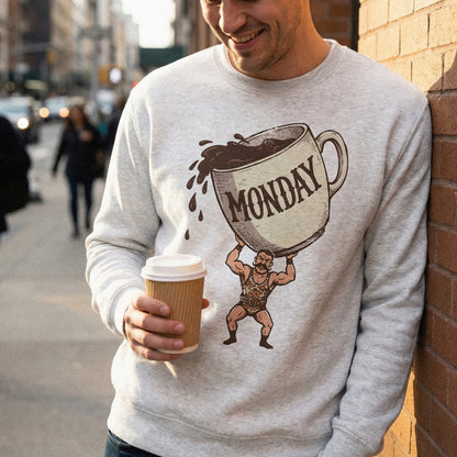 Monday PNG, Strongman Carrying Coffee Cup - 300 DPI Design for T-Shirt