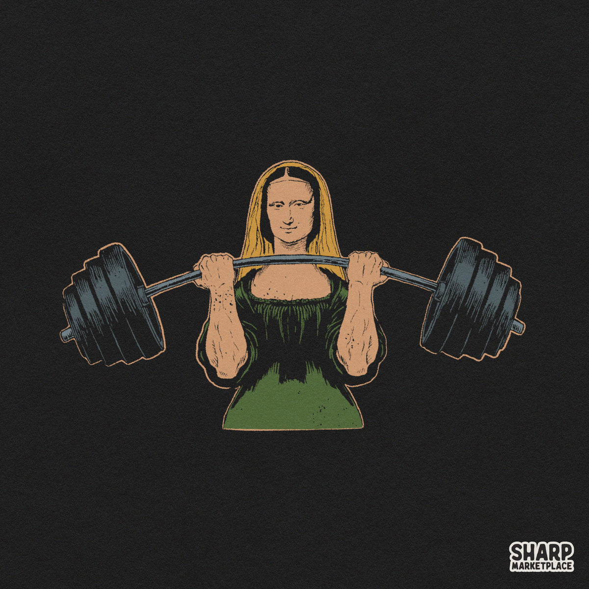 Mona Lisa Weightlifting Barbell Art, Funny Gym Parody