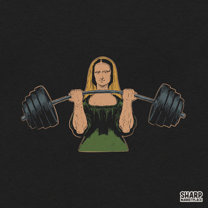 Mona Lisa Weightlifting Barbell Art, Funny Gym Parody
