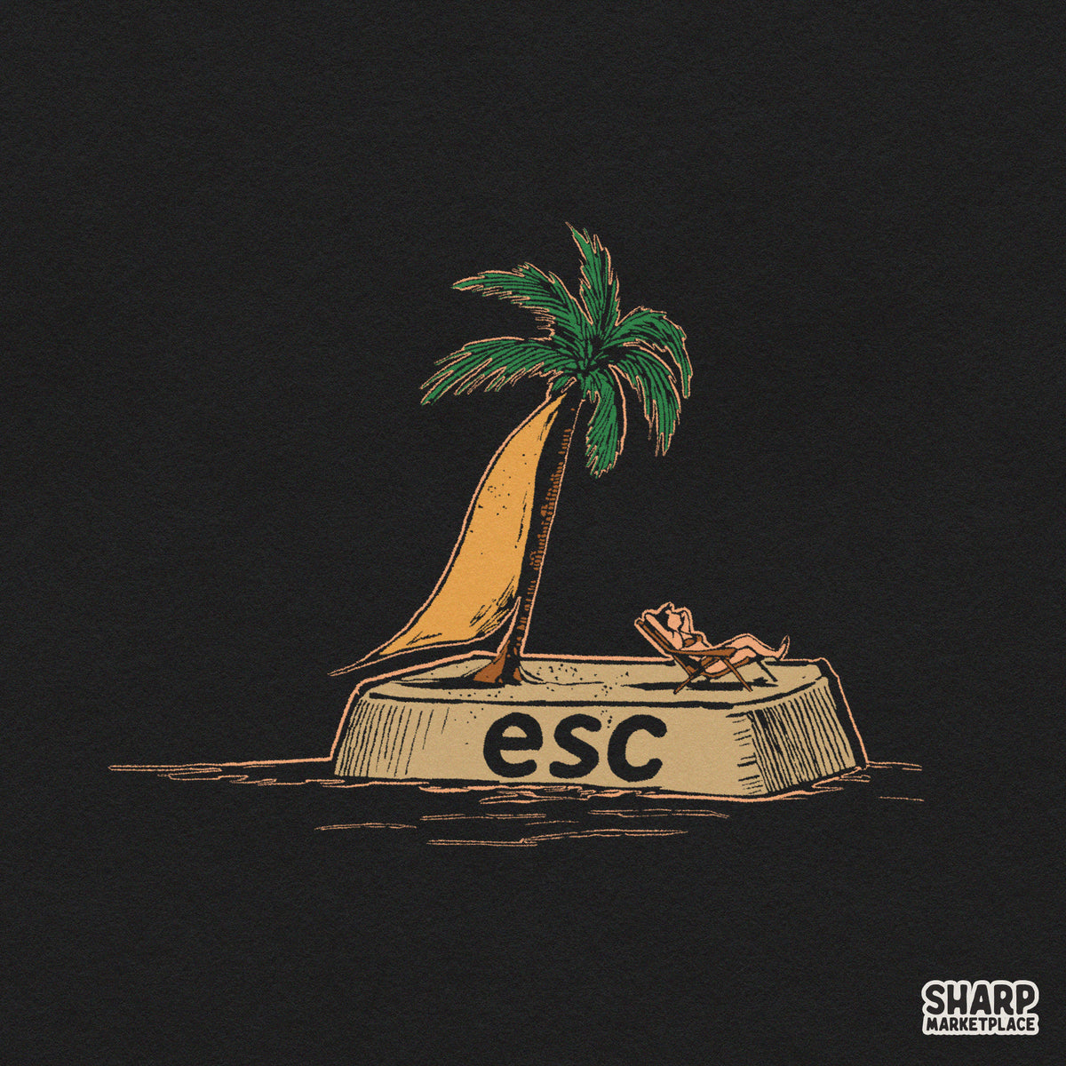 Esc Key Tropical Island Palm Tree Vacation, Retro Summer