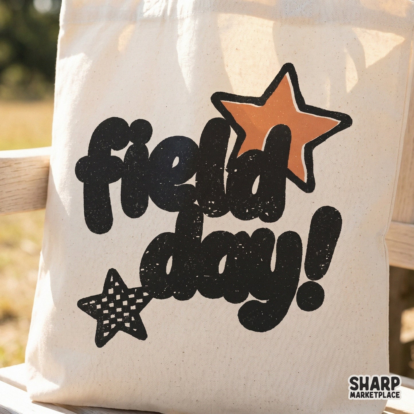 Versatile school event graphic with Field Day text and star accents, designed for sublimation transfers, stickers, and custom apparel projects.