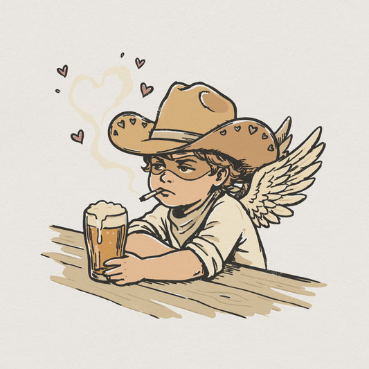 Cowboy Angel with Beer PNG, Funny Country Western Art - 300 DPI Design