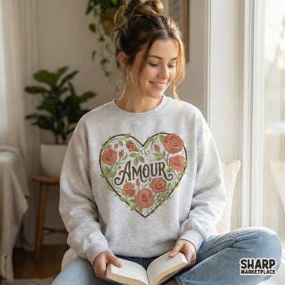 Amour PNG Rose Heart, Romantic Floral Printable - 300 DPI Design for