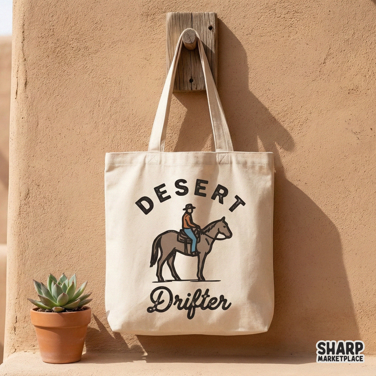 Hand-drawn cowboy on horseback graphic with a vintage aesthetic, suitable for creating custom western-themed shirts and printable wall art.