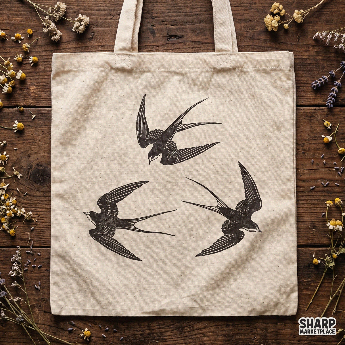 Flying Swallows Traditional Sailor Bird Trio Illustration