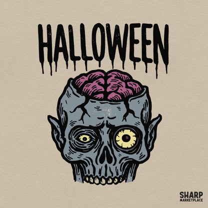 Trendy zombie with exposed brain shirt design for Halloween sublimation t-shirts and spooky season apparel