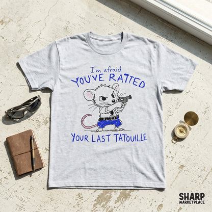 Digital download graphic of an armed mouse in a cowboy-inspired outfit with blue handwritten text, ideal for creating humorous stickers, tumblers, or DIY gifts.