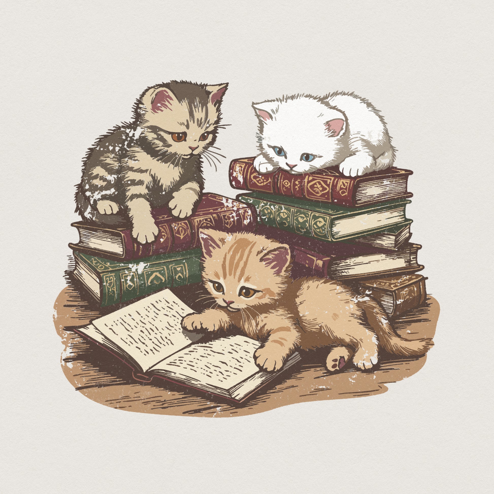 Cute Kittens Reading Books PNG, Book Lover Cat Art - 300 DPI Design for
