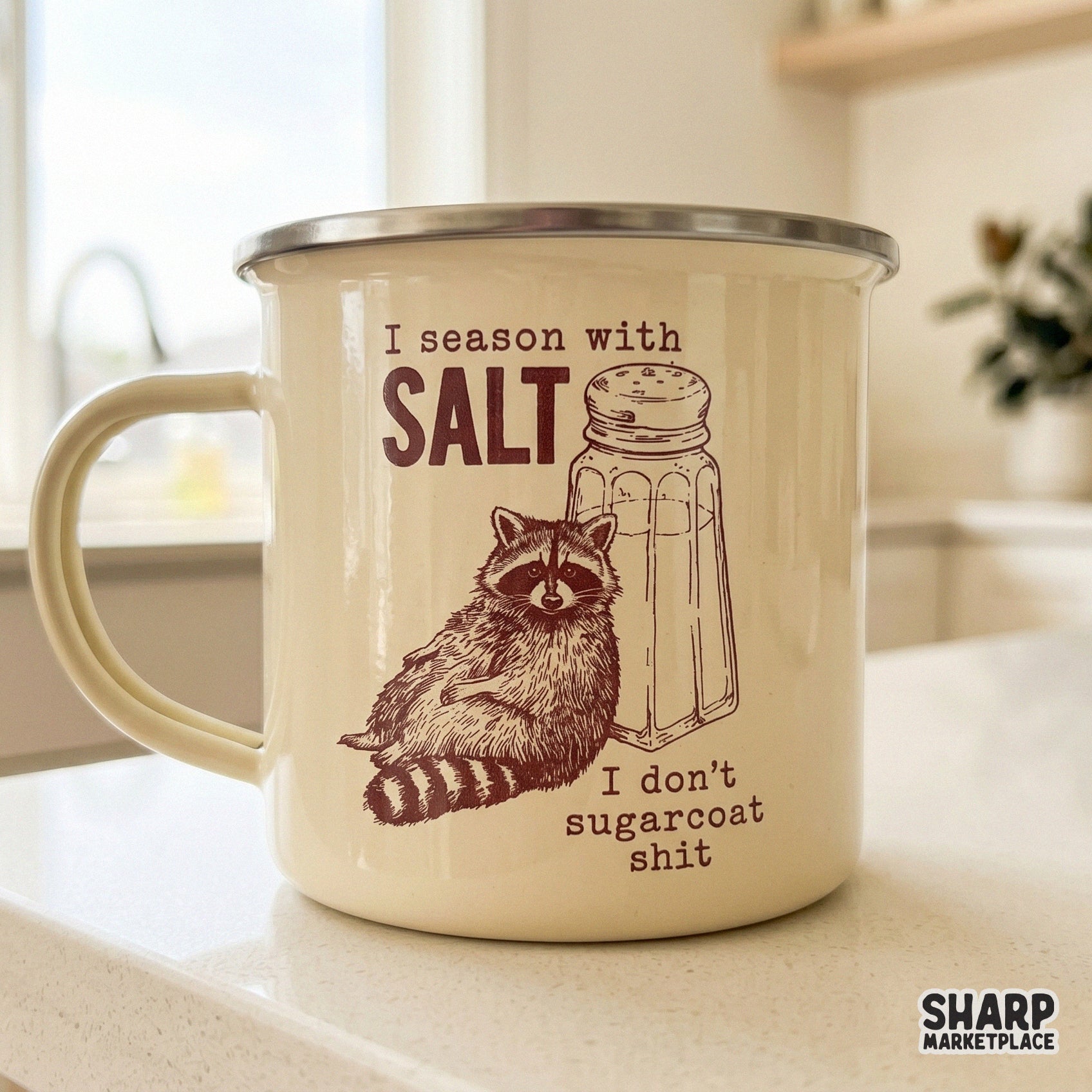Funny sarcastic raccoon design with I Season With Salt text for trendy shirt sublimation