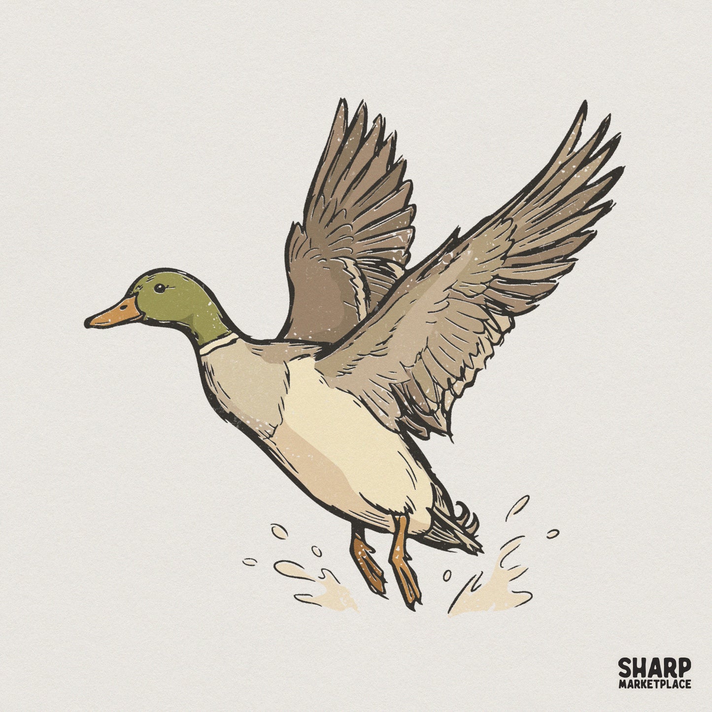 Flying Mallard Duck PNG, Waterfowl Art - 300 DPI Design for T-Shirt