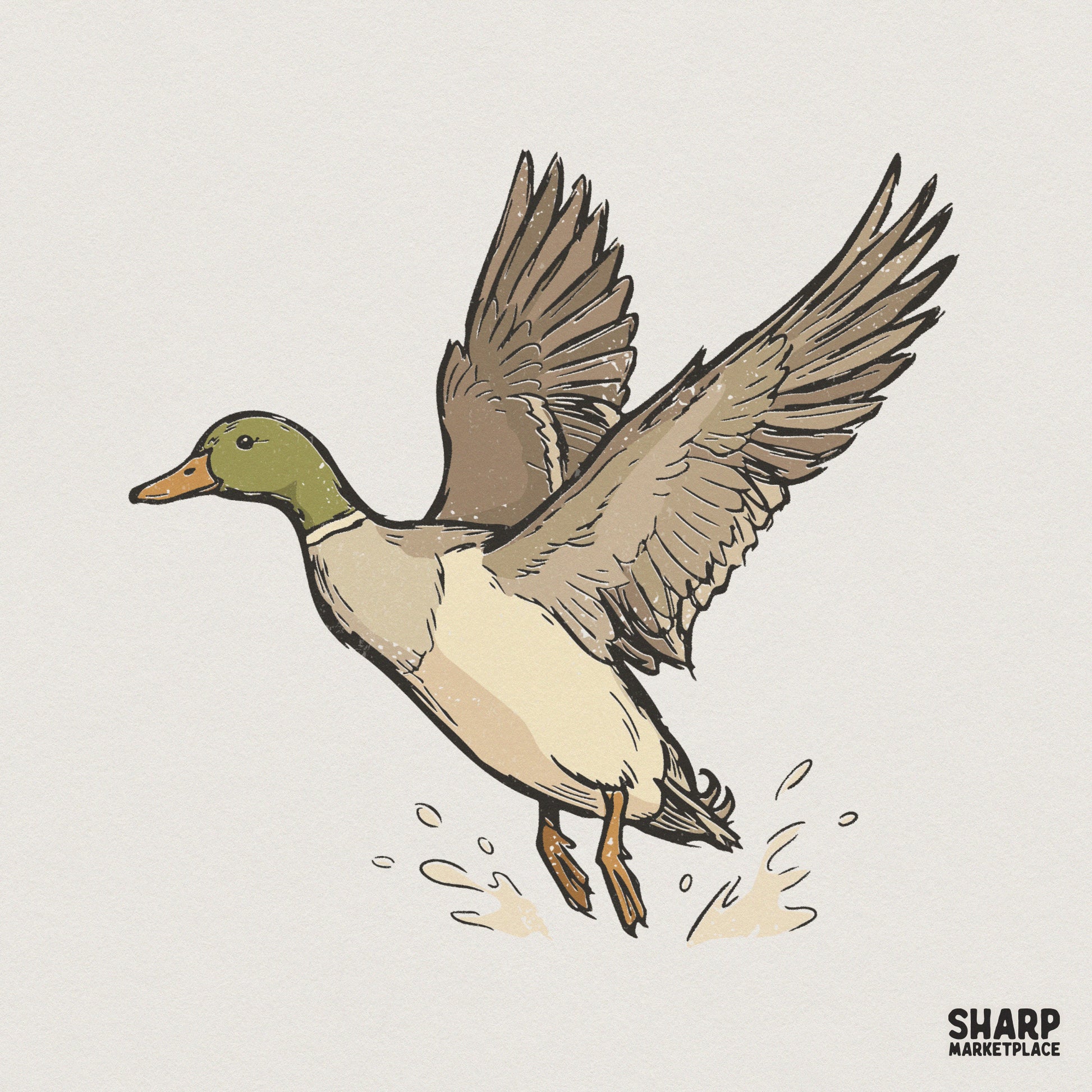 Flying Mallard Duck PNG, Waterfowl Art - 300 DPI Design for T-Shirt