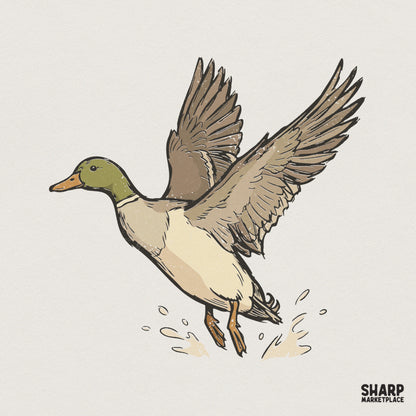 Flying Mallard Duck PNG, Waterfowl Art - 300 DPI Design for T-Shirt