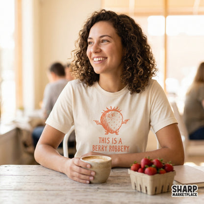 Sarcastic fruit pun design showing a grumpy strawberry holding pistols, ideal for DIY sublimation projects, stickers, or humorous t-shirt graphics.