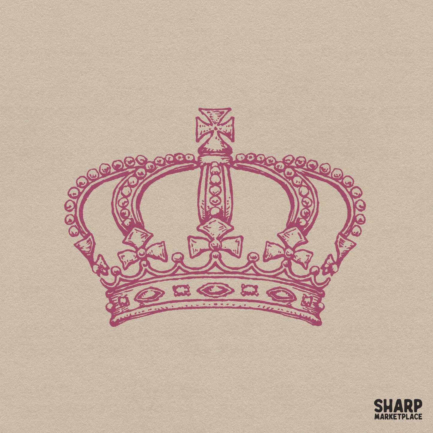 Vintage pink royal crown illustration with a coquette aesthetic for trendy princess sublimation and shirt designs