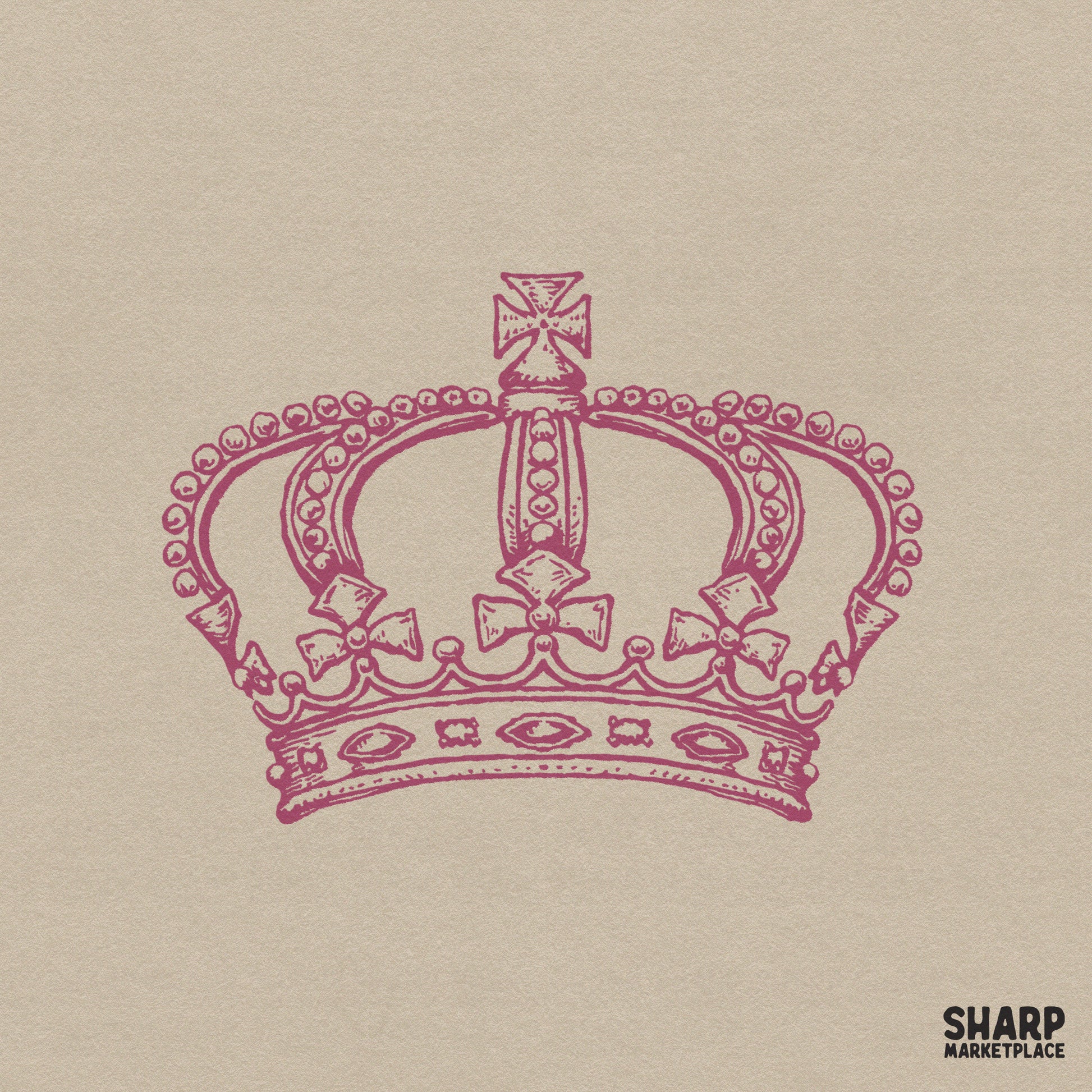 Vintage pink royal crown illustration with a coquette aesthetic for trendy princess sublimation and shirt designs