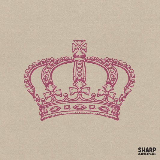 Vintage pink royal crown illustration with a coquette aesthetic for trendy princess sublimation and shirt designs