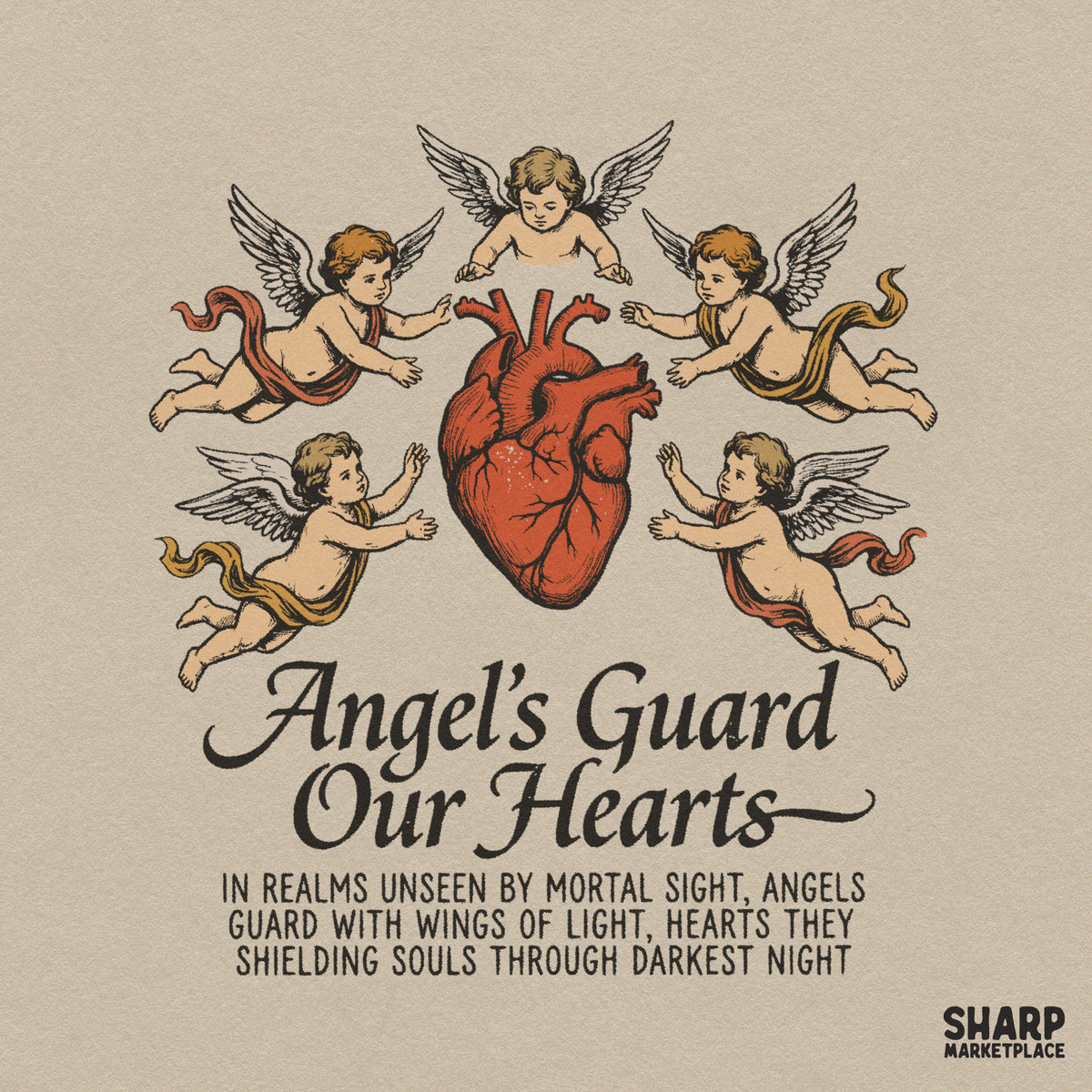 Retro guardian angel art clipart with hearts for faith shirts and Christian Valentine PNG designs