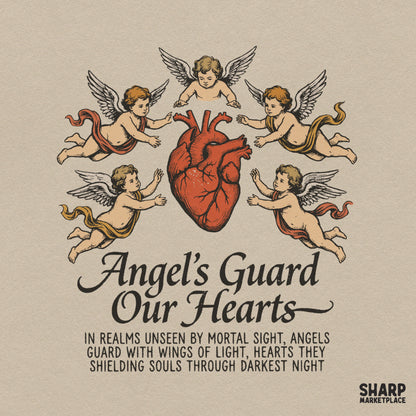 Retro guardian angel art clipart with hearts for faith shirts and Christian Valentine PNG designs