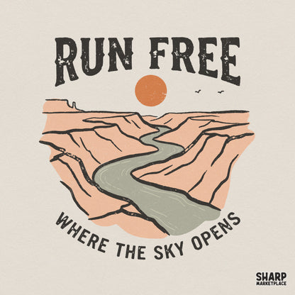 Run Free PNG Design, Retro Canyon Sunset Digital Graphic - 300 DPI Design