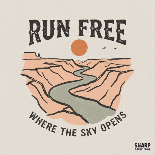 Run Free PNG Design, Retro Canyon Sunset Digital Graphic - 300 DPI Design