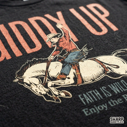 Giddy Up Faith Is Wild Enjoy The Ride retro western PNG graphic for t-shirts, sublimation, and country music apparel
