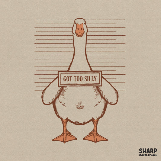 Funny goose mugshot PNG with unhinged bird meme design for sarcastic retro Y2K trendy apparel and stickers