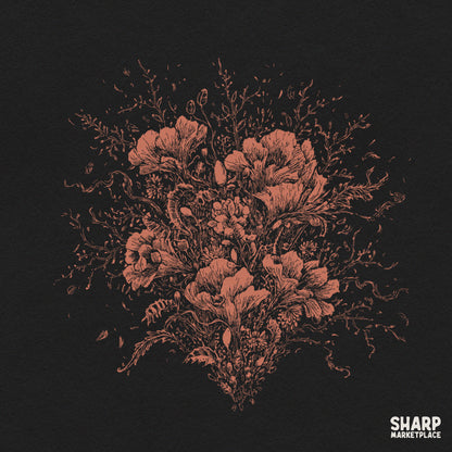 Moody botanical floral illustration with earthy tones for coquette and dark academia print on demand apparel