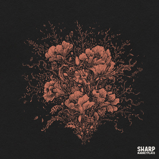 Moody botanical floral illustration with earthy tones for coquette and dark academia print on demand apparel