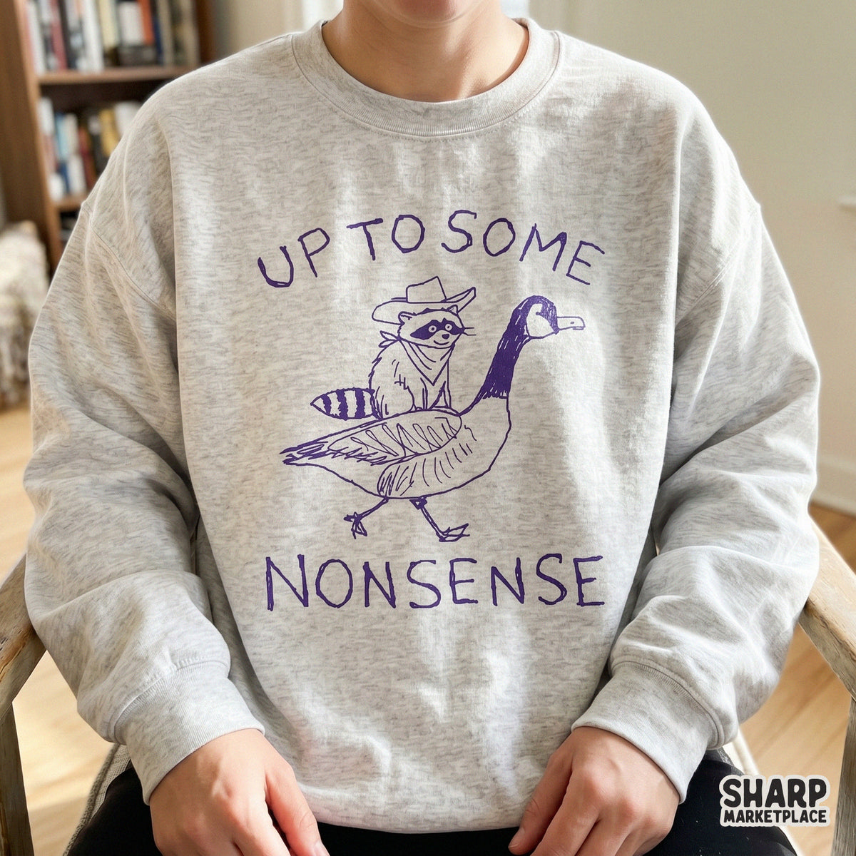 Whimsical western animal design featuring a raccoon rider on a goose with hand-lettered text, ideal for custom stickers, tumblers, and DIY craft projects.