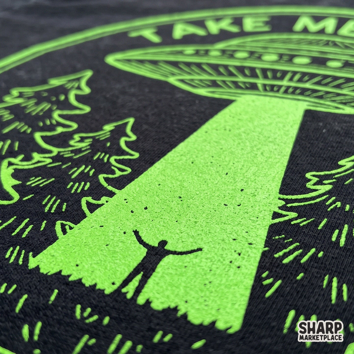 Retro camping and ufo abduction design in neon forest style for t-shirts and tumblers digital download