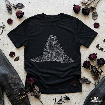 Gothic Bridal Cat Draped in Lace Veil, Elegant Dark Witchy