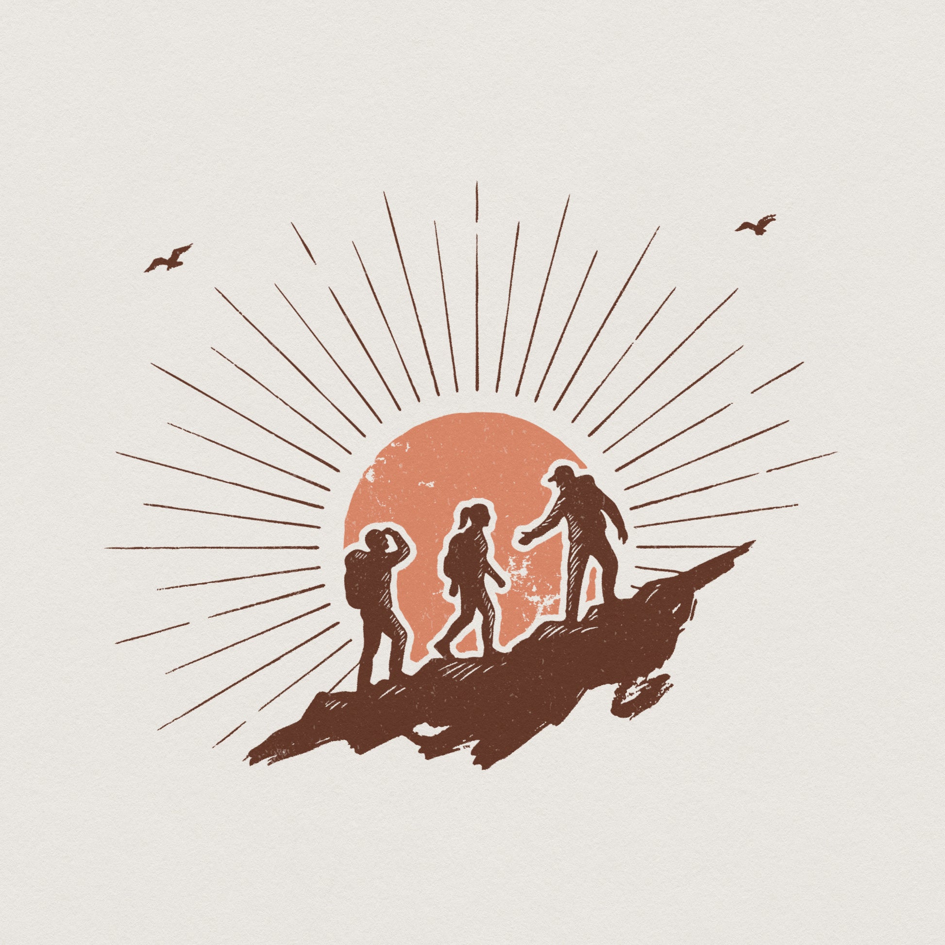 Hiking Adventure PNG, Sunrise Mountain Hikers Clipart - 300 DPI Design