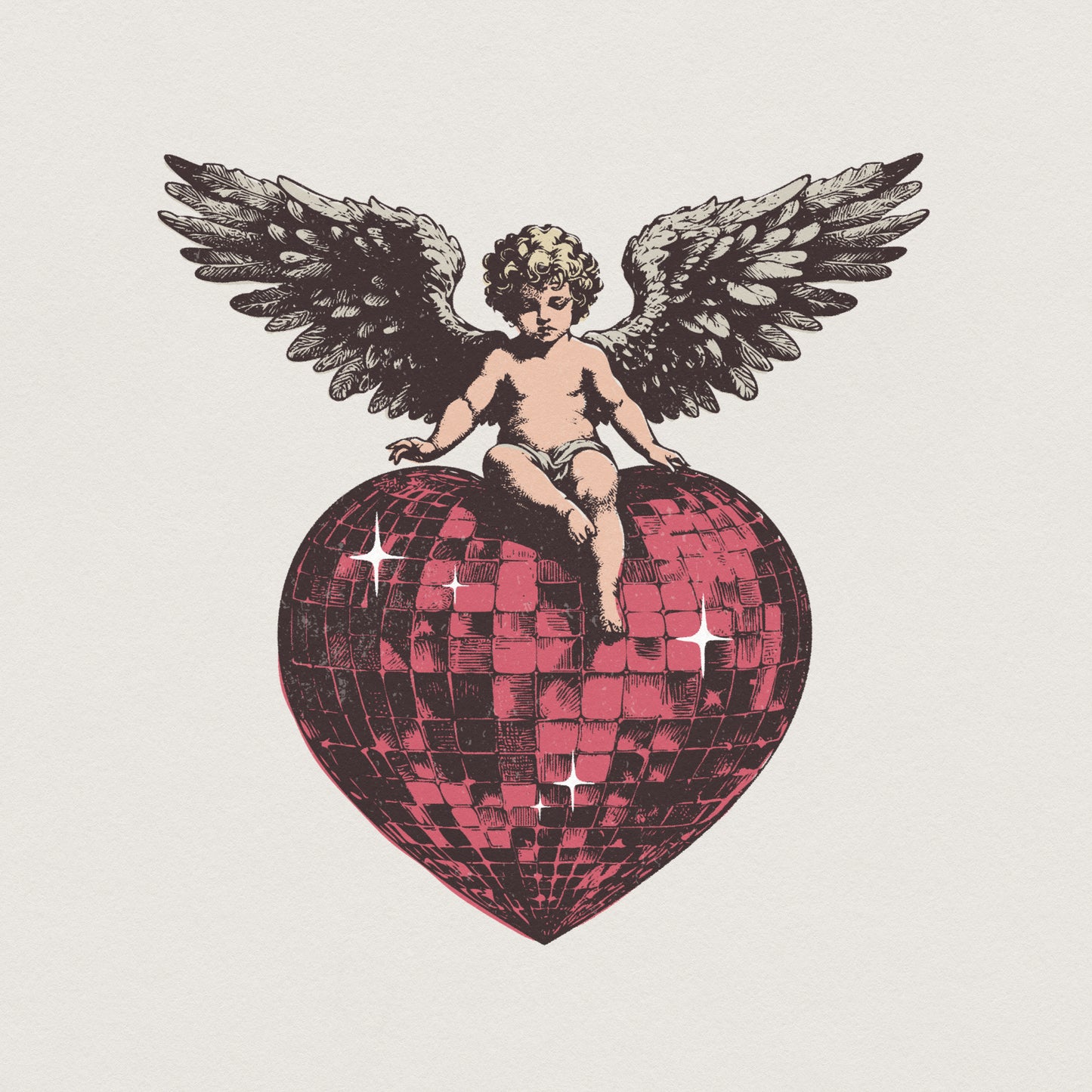 Disco Ball PNG, Vintage Cherub Angel Heart - 300 DPI Design for T-Shirt
