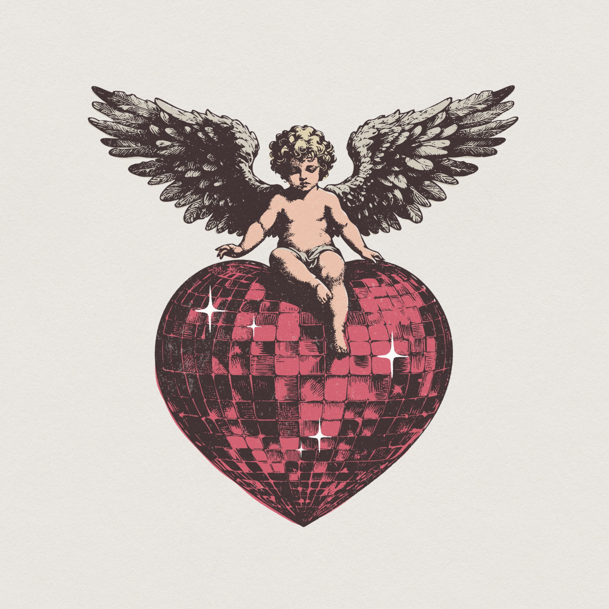 Disco Ball PNG, Vintage Cherub Angel Heart - 300 DPI Design for T-Shirt