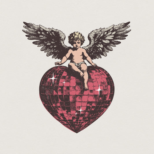 Disco Ball PNG, Vintage Cherub Angel Heart - 300 DPI Design for T-Shirt