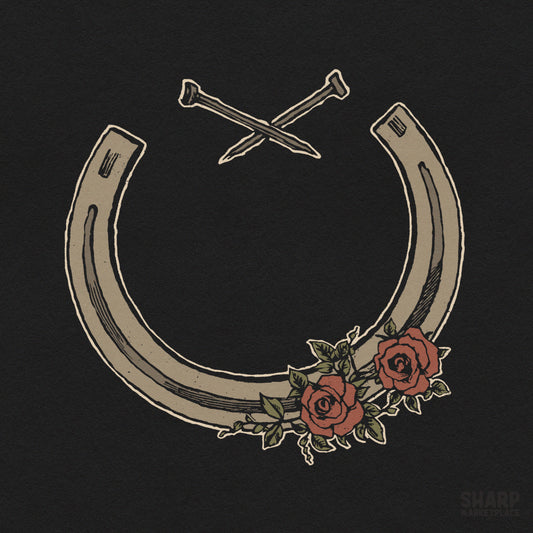 Rustic western horseshoe with crossed nails and flowers PNG design perfect for retro cowgirl t-shirts and apparel