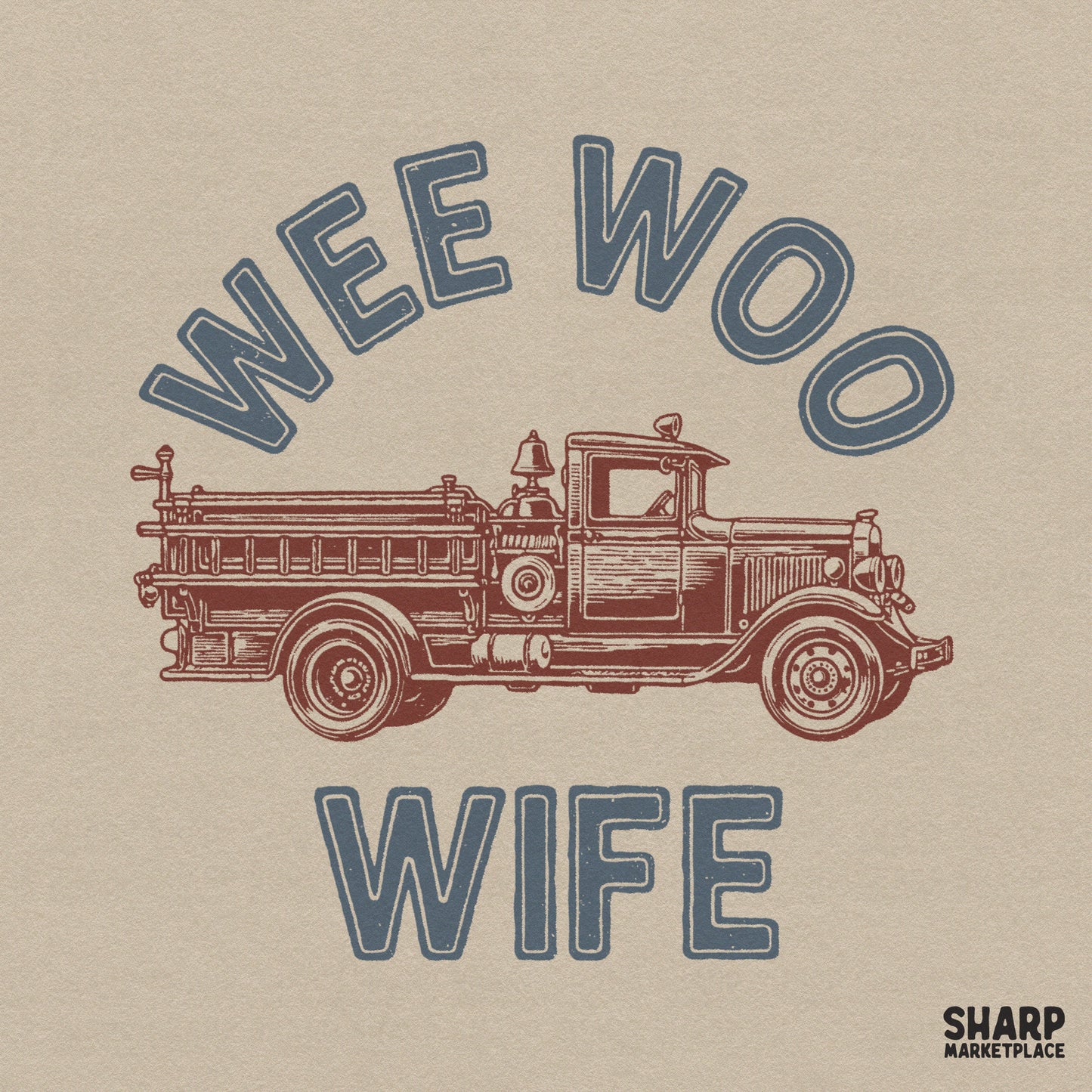 Retro firefighter wife and engine design for a custom tumbler sublimation png