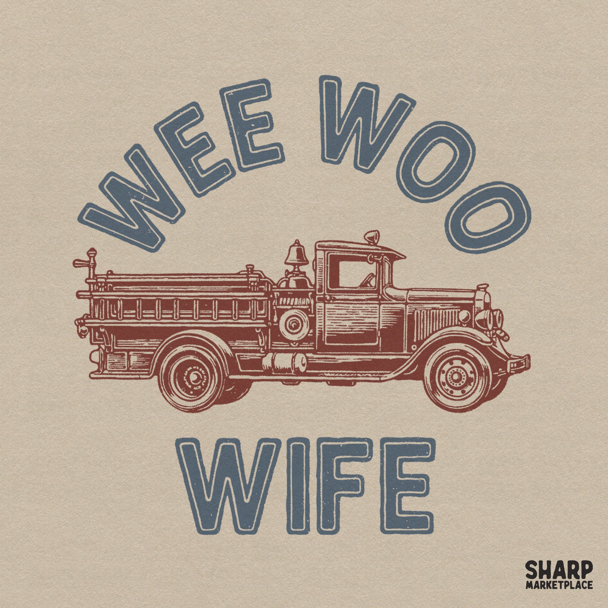 Retro firefighter wife and engine design for a custom tumbler sublimation png