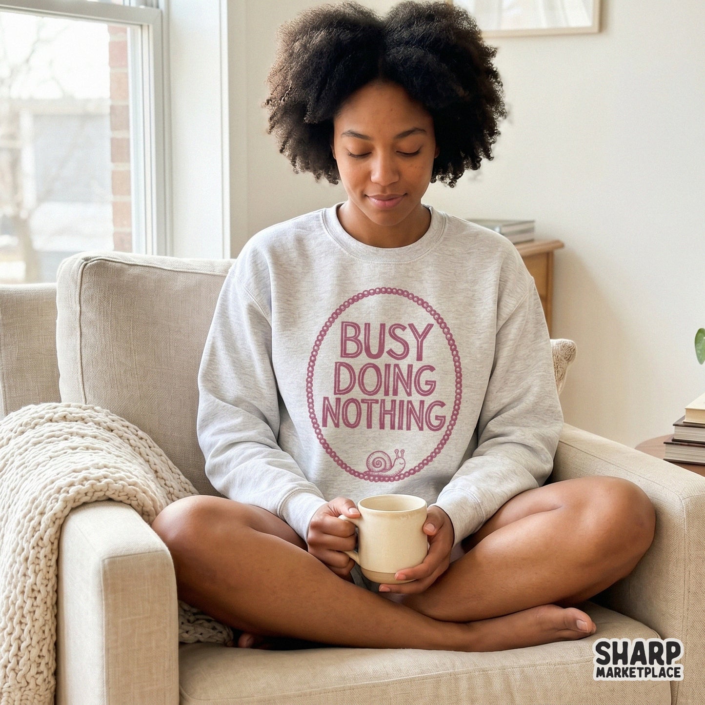 Busy Doing Nothing cute snail PNG for sarcastic introvert aesthetic t-shirts and slow living apparel design