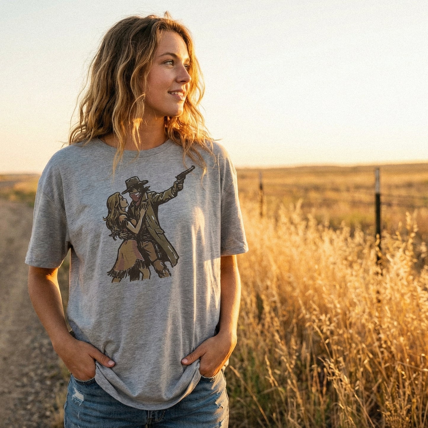 Wild West Outlaw PNG, Cowboy and Cowgirl Romantic Illustration - 300 DPI