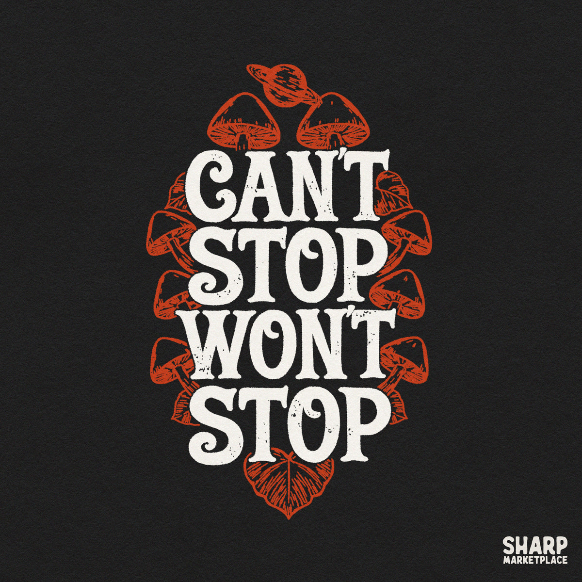 Retro trippy mushroom PNG graphic for funny fall apparel, t-shirts, and autumn sublimation designs