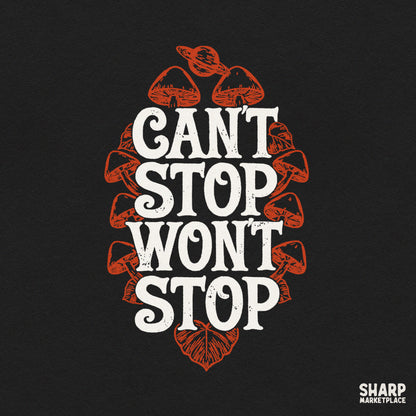 Retro trippy mushroom PNG graphic for funny fall apparel, t-shirts, and autumn sublimation designs