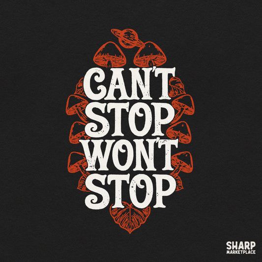 Retro trippy mushroom PNG graphic for funny fall apparel, t-shirts, and autumn sublimation designs