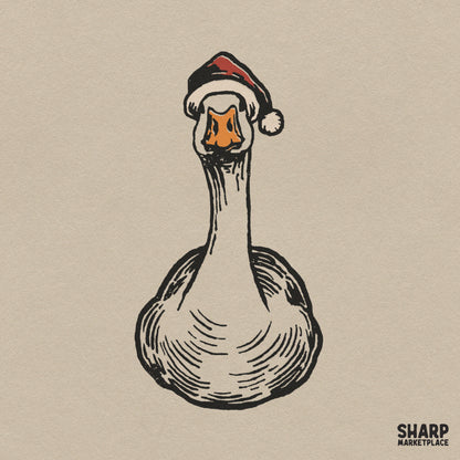 Funny silly goose wearing a Santa hat digital PNG for Christmas holiday shirt sublimation and DTF printing